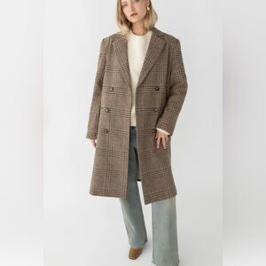 Oak + Fort Oversized Collared Coat Brown Plaid size Medium